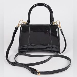 Black Enamel Top Handle Bag
